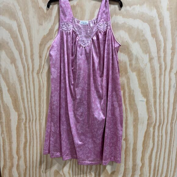 Vintage Vanity Fair Pink Jacquard Nightgown Robe Set Sz L Lace Trim Made in USA - Picture 6 of 7